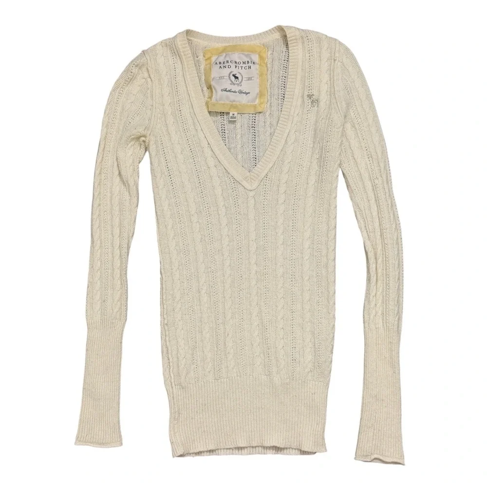 Abercrombie & Fitch Vintage Y2K Cream Angora Blend Preppy V Neck Knit Sweater M